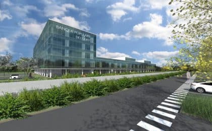 Avec une fin de chantier prévue pour fin 2014, le futur siège réunira l500 collaborateurs travaillant au siège de la Banque Avec une fin de chantier prévue pour fin 2014, le futur siège réunira l500 collaborateurs travaillant au siège de la Banque