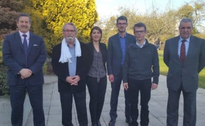 Une partie de la délégation  d'écoorigin, lors d'une réunion à distance entre Rennes-Nantes-Paris- de gauche à droite : M.Raoul, M.Janin, M.Breuil, M.Le Gonnidec, Mme Dubois, M.Bruc, M.Jestin, Mme Plantard, M.Lozachmeur, M.Debureau, M.Motte