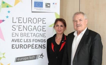 Forough Salami-Dadkhah, Vice-présidente de la Région en charge de l'Europe  et Norbert Métairie, Président de Lorient Agglomération, lors  de la dernière  réunion de la Commission régionale de programmation européenne.