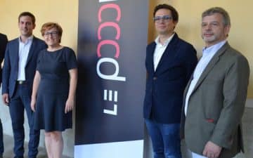 de g à d : Martin Meyrier vice président Région Bretagne, Gaëlle Andro, vice-présidente de Rennes Métropole , Jérôme Tré-Hardy, Président de Le Poool et Stanislas Hintsy , Directeur de Le Poool de g à d : Martin Meyrier vice président Région Bretagne, Gaëlle Andro, vice-présidente de Rennes Métropole , Jérôme Tré-Hardy, Président de Le Poool et Stanislas Hintsy , Directeur de Le Poool