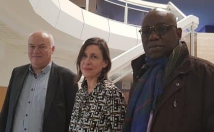 de g à d : Alain Jolivel, dirigeant de Nat'Kaps, Annie Le Masson, animatrice du Club Afrique et Didier Mavouenzela, président de la Chambre de commerce d’industrie d’Agriculture et des Métiers (CCIAM)