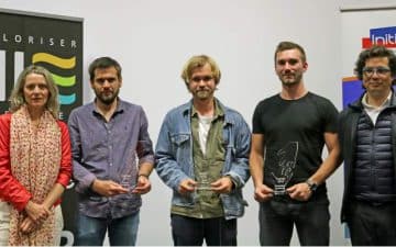 Béatrice Chasle nouvelle présidente d’Initiative Rennes élue en juin 2019 avec les lauréats des trophées et Jérôme Tré-Hardy, ancien président