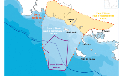 Zone proposée pour accueillir un futur parc éolien flottant au sud de la Bretagne