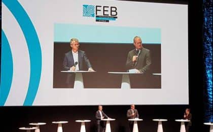 Hervé Kermarrec, Président du Medef Bretagne et Hervé Mattei, directeur régional de la Banque de France lors de leur intervention au FEB ce mercredi 8 septembre Hervé Kermarrec, Président du Medef Bretagne et Hervé Mattei, directeur régional de la Banque de France lors de leur intervention au FEB ce mercredi 8 septembre
