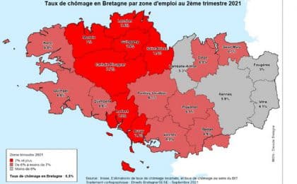 Taux de chômage en Bretagne, au 2nd trimestre 2021, selon les zones d'emploi