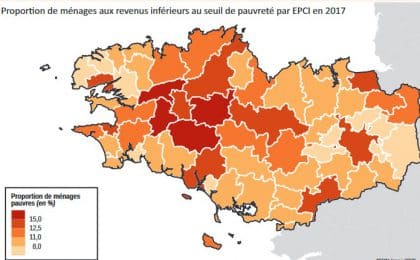 Proportion de ménages aux revenus inférieurs au seuil de pauvreté par EPCI en 2018