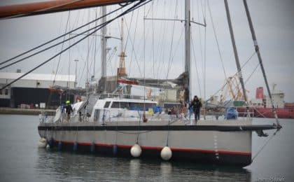 L'arrivée du voilier-cargo Grain de sail à Brest, le 1er février 2022