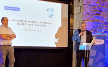 Jean-Claude Balanant, pdt de la CCI Côtes d’Armor et Ludovic Lorre, Pdt CMA 22, ont, ensemble, présenté leurs voeux au monde économique, jeudi 26 janvier à Saint-Brieuc Jean-Claude Balanant, pdt de la CCI Côtes d'Armor et Ludovic Lorre, Pdt CMA 22, ont, ensemble, présenté leurs voeux au monde économique, jeudi 26 janvier à Saint-Brieuc