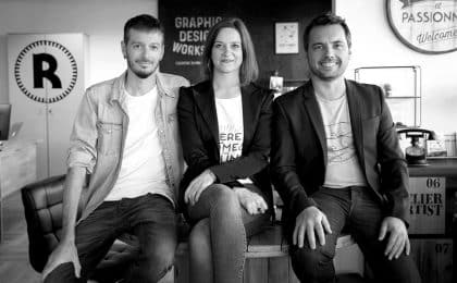 Pierre, Sabrina et Romain, le trio aux commandes de la Raffinerie, agence installée à Lannion (22).