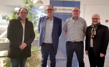 de g à d : Mickaël Cosson, Député des Côtes d’Armor, , Jean-Claude Balanant, président CCI 22, Ludovic Lorre, Président CMA 22 et Bruno Lorand, membre associé CCI 22 de g à d : Mickaël Cosson, Député des Côtes d'Armor, , Jean-Claude Balanant, président CCI 22, Ludovic Lorre, Président CMA 22 et Bruno Lorand, membre associé CCI 22